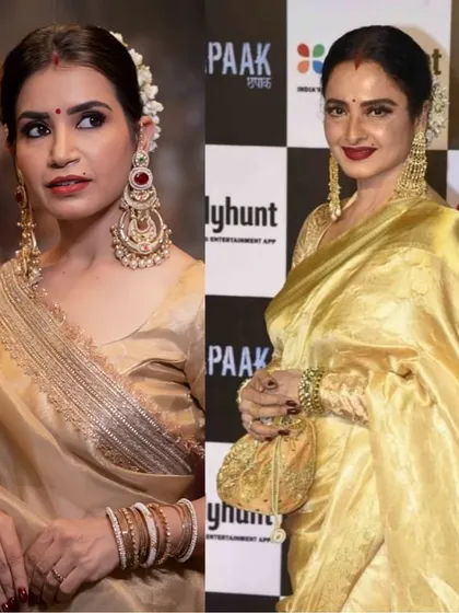 A side-by-side comparison of our recreated look with the original, showcasing the attention to detail in the makeup, hair, and styling.
