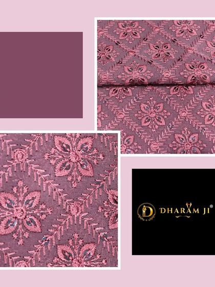 A rich mauve fabric with a floral embroidered pattern. The color and design are perfect for a unique festive outfit.