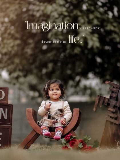 Imagination, everywhere dreams come to life. A classic outdoor first birthday portrait with rustic props and a timeless feel.