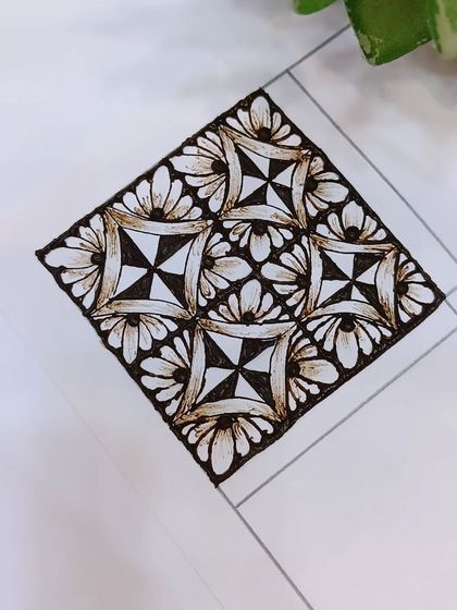 The completed geometric grid, with bold shading and details added to make the pattern pop.