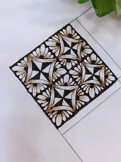 A complex geometric grid pattern that creates a beautiful optical illusion. This is an advanced filler technique.