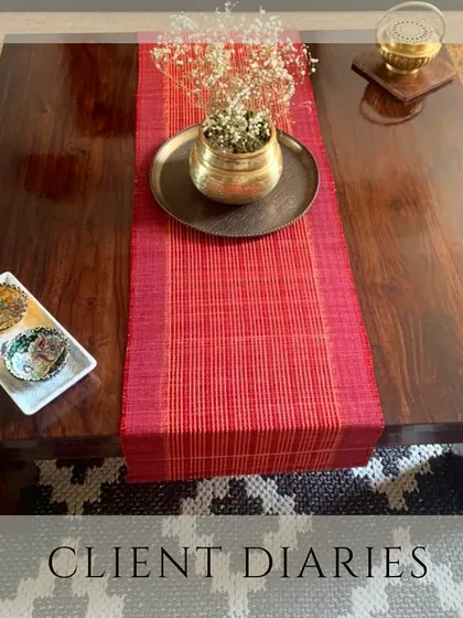 It brings me so much joy to see my creations in your homes. A customer shared this lovely photo of our red table runner, styled so elegantly on their center table. It's a wonderful example of how a simple piece can add so much warmth.