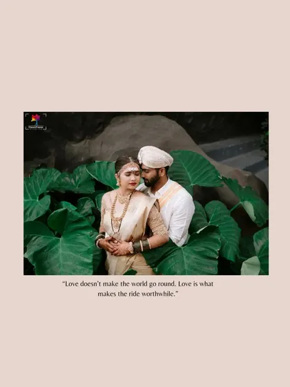 "Love is what makes the ride worthwhile." An artistic portrait of the couple surrounded by nature, perfectly framing their intimate connection.