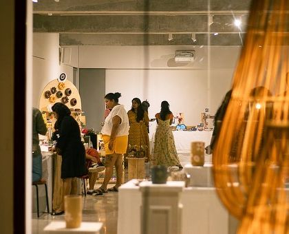 Looking into the exhibit from the outside. The space was filled with stunning ceramic art and wonderful people.