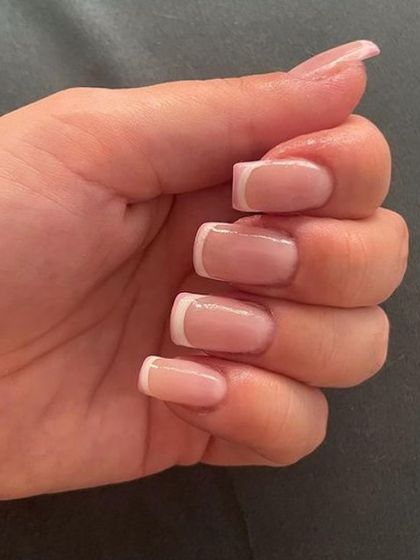 A clean and simple French manicure on short, square-shaped nails. This is my go-to for a look that is always in style.