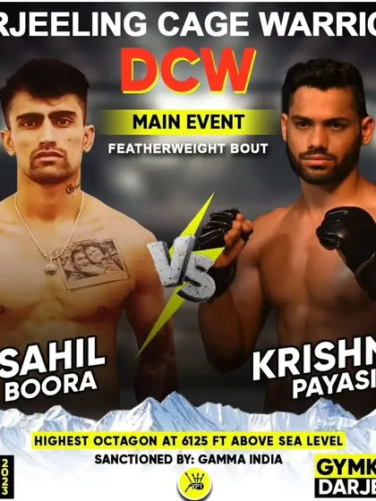 This is the official fight poster for our featherweight prospect, Krishna Payasi. We support our fighters' professional careers, promoting their main event bouts and helping them build their name in the Indian MMA circuit.