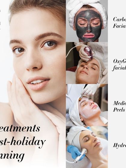 An array of post-holiday tanning treatments to choose from, including Carbon Facial, Medicated Peels, and HydraFacial.