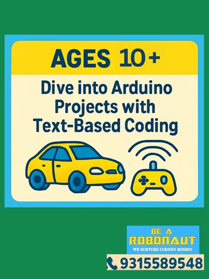 Our Arduino camp for ages 10+ focuses on text-based coding, moving beyond blocks to create more complex and powerful projects.