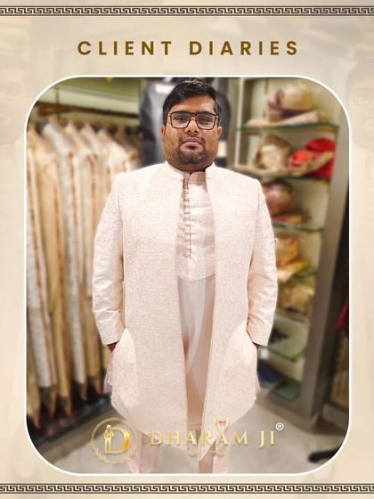 A client looking comfortable and elegant in a layered Indo-Western outfit in a subtle off-white color.