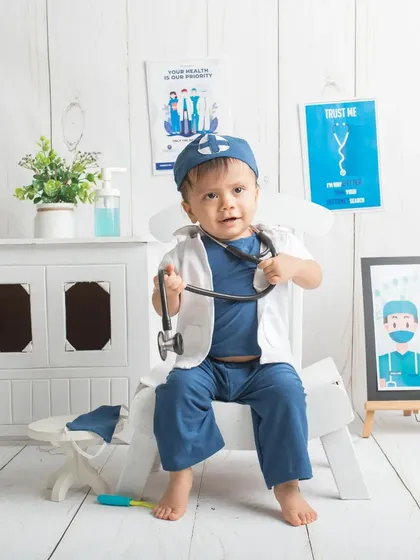 Meet the little doctor! This themed shoot was a tribute to his doctor parents, and he played the part perfectly with his tiny stethoscope and coat.