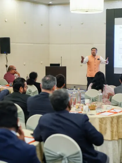 A speaker presents to an engaged audience during a knowledge session in our conference hall. We provide the technology and setup required for impactful presentations.