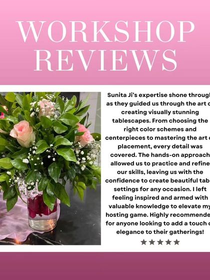 This review beautifully summarizes what my workshops are all about: choosing color schemes, mastering placement, and gaining the confidence to create beautiful table settings for any occasion.