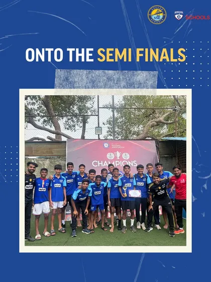 "Onto the Semi-Finals." Our U15s celebrate after a hard-fought quarter-final victory. The ability to deliver under pressure is a key trait we instill in our players.