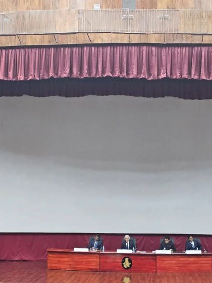 The panel on stage at DSSC Wellington. The topic, "A Strategic Vision for Bharat," allowed for a deep and forward-looking discussion.