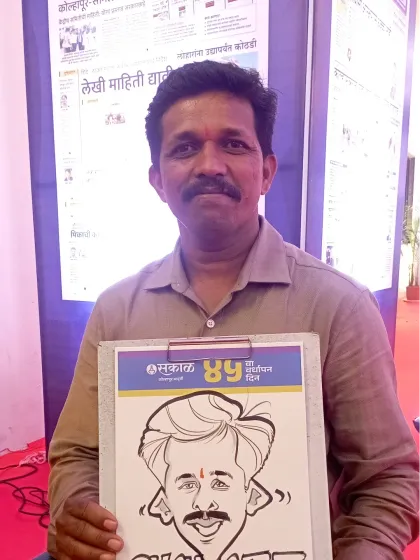A caricature created for a guest at the Sakal Media anniversary event in Kolhapur. The traditional turban was a fun detail to include in the sketch.