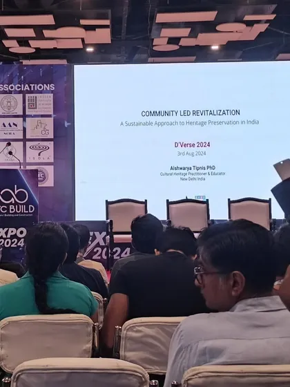 Presenting on "Community Led Revitalization" at the D-Verse 2024 conference. My talk focused on a sustainable, bottom-up approach to heritage preservation in India.