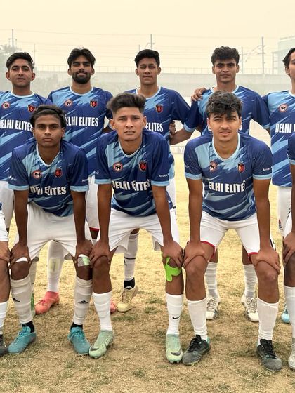 The team lined up and ready for action in their blue away kits.