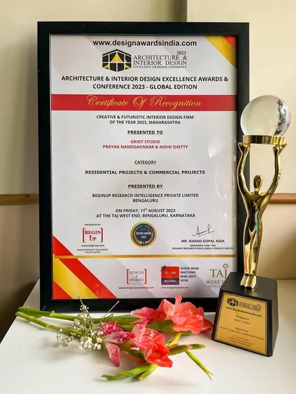 A close-up of our award. This recognition fuels our passion for designing, beautifying, and transforming spaces.