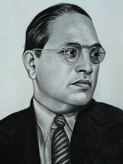 A respectful and detailed portrait of Dr. B.R. Ambedkar, a key figure in Indian history.