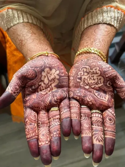 Celebrating family is so important. I created this special design for a client attending her brother's wedding, with "Bhai ki Shaadi" written right in the palm. Look at that amazing next-day stain!