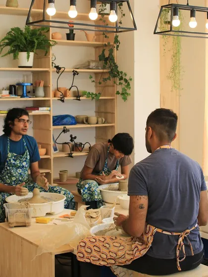 A view of our community space, where potters can practice and create independently, surrounded by the supportive energy of fellow makers.