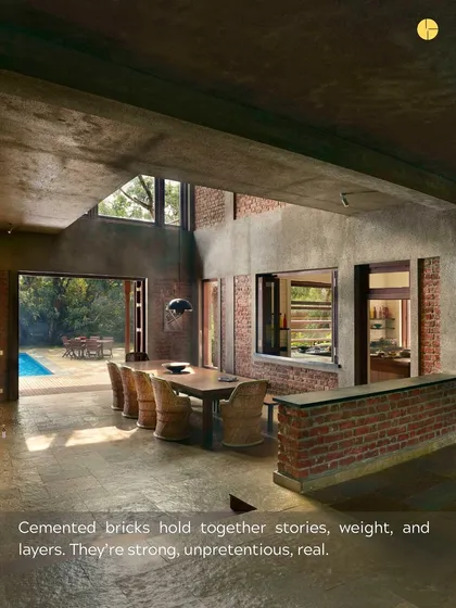 Cemented bricks hold together stories, weight, and layers. They are strong, unpretentious, and real, forming the structural and aesthetic backbone of projects like The Mango House.