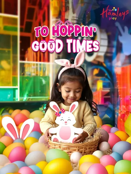 To hoppin' good times! An adorable girl with bunny ears celebrates Easter in our colorful ball pit. Our seasonal events are always full of joy and sweet surprises.