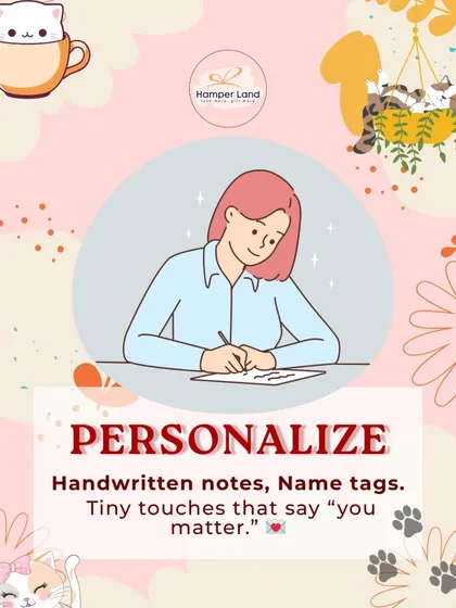 It's the tiny touches that say "you matter." I love adding handwritten notes and personalized name tags to make each hamper feel special and unique.