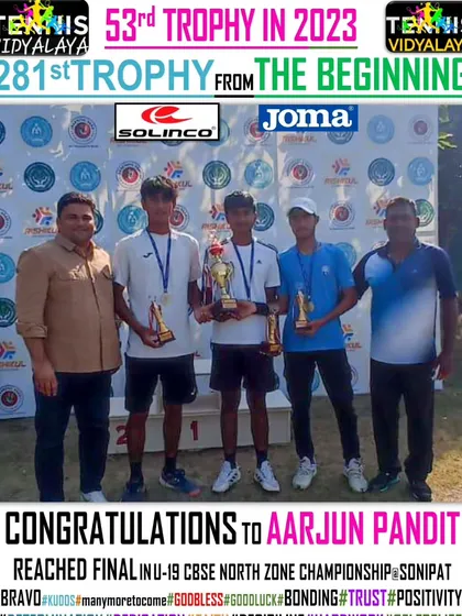 Congratulations to Aarjun Pandit for reaching the final in the U-19 CBSE North Zone Championship.