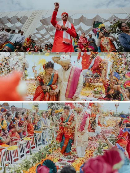 The 'Akshataropan' ritual, where guests shower the couple with rice and blessings, creating a shower of love and good wishes.