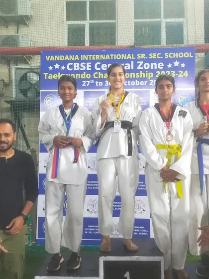 Our student on the podium after winning a silver medal in the CBSE Central Zone, which earned her a selection for the national competition.