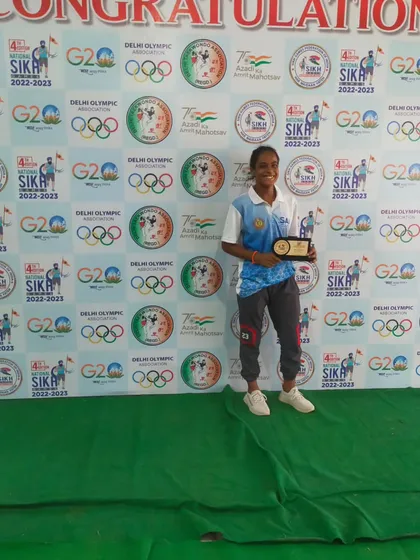 One of our senior female champions recognized for her outstanding performance at the National Sikh Games.