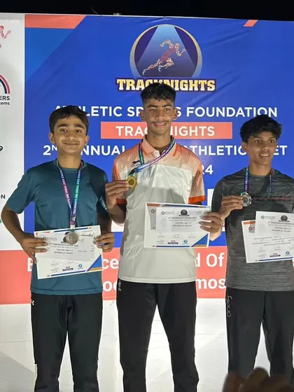 We celebrate every victory, big and small. Here, our athlete Yuv Vora stands on the podium at TrackNights, showcasing the medals he earned through relentless dedication in long jump, 300-meter, and 110-meter races.