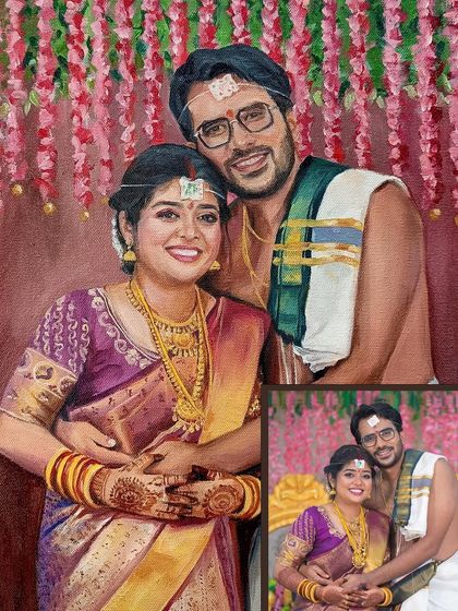 This image shows the original photo next to my hand-painted version. You can see how I bring out the richness of the colors and the warmth of the moment.