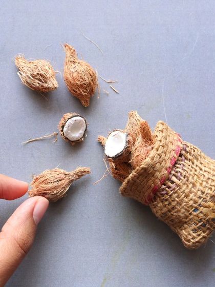 A miniature sack of coconuts, a fun and realistic creation.