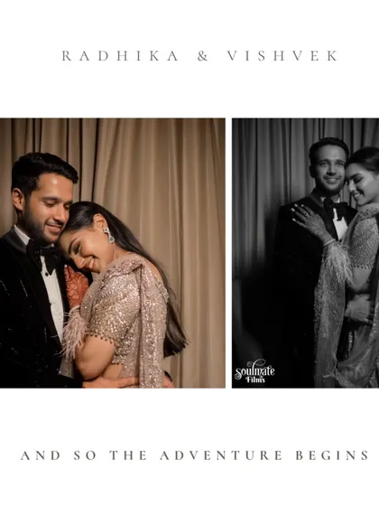 A beautiful collage from a reception, with the title "And so the adventure begins." It captures the couple's joy and the promise of their new life together.