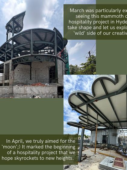 The "mammoth" steel structure of a hospitality project in Hyderabad taking shape. This image shows the scale of our turnkey capabilities, from design to large-scale structural execution.