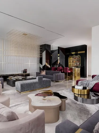 We design spaces for real life, and this entertainment lounge is all about indulgence and togetherness. We planned multiple seating zones with contemporary furniture, layered textures, and sculptural lighting to create the perfect setting for hosting and unwinding.