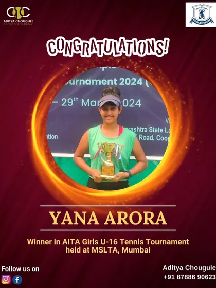 Congratulations to Yana Arora for winning the U-16 category at the MSLTA tournament in Mumbai. We are proud to help our students become national champions.