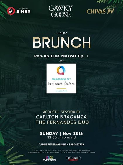 A poster from a Sunday Brunch pop-up flea market. These events are a perfect combination of good food, music, and creative fun.