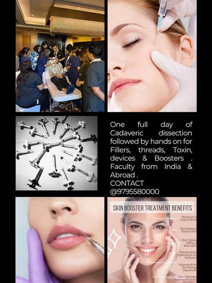 This collage showcases the comprehensive nature of our Bangalore workshop, which includes a full day of cadaveric dissection followed by hands-on training for fillers, threads, toxins, and more.