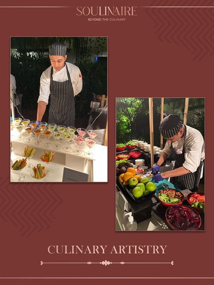 A collage highlighting our culinary artistry with our chefs preparing fresh dishes for a spring event.