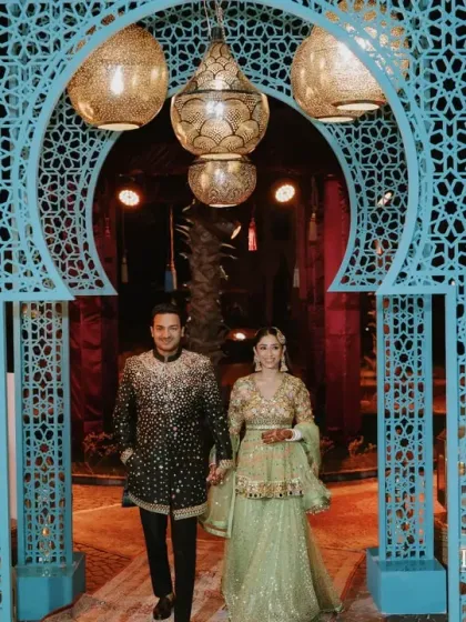 The grand entrance to an Arabian Sufi Night in Bahrain. This demonstrates my ability to execute high-concept themes in international locations, creating a moody, cinematic atmosphere flanked by fire dancers and rich cultural details.