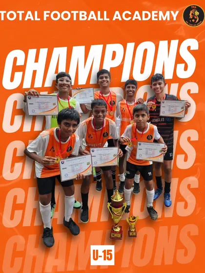 The U15 squad celebrates their championship win at the Dazzlers Futsal Cup 2024, completing a successful tournament for TFA.