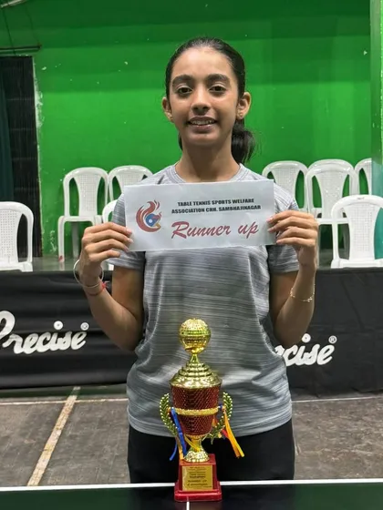 Hrithika Madhur with her runner-up trophy after winning a silver medal in the U-17 category at the 3rd Maharashtra State Table Tennis Tournament in Aurangabad.