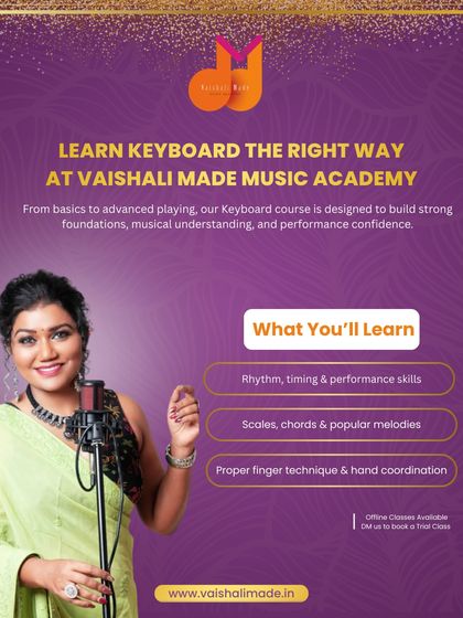 Learn to play the keyboard the right way. Our course is designed to build a strong foundation, from understanding rhythm and timing to learning scales, chords, and proper finger techniques for hand coordination.