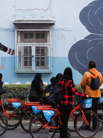 This mural in the Lodhi Art District comments on environmental issues, showing how street art can be a powerful medium for social messages.