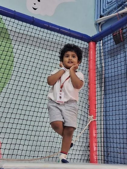 A cute pose from a happy jumper. The safety netting ensures parents can relax while the kids have a blast.