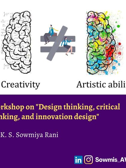 A graphic I created to distinguish between creativity and artistic ability. You don't have to be an artist to be a creative thinker, a key concept I explore in my design thinking workshops.