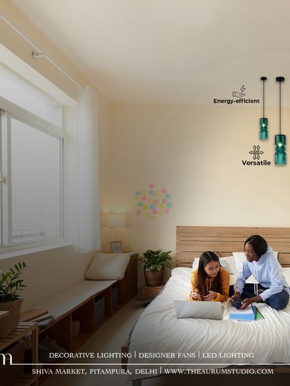 These versatile and energy-efficient green glass pendants add a touch of color and focused light to a child's bedroom or study area. It shows that sophistication and craftsmanship can be adapted for any space.